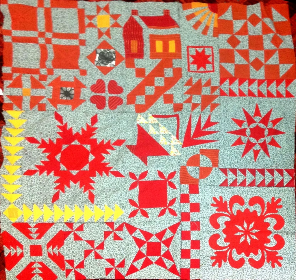Section A of justtakes2 quilt - first quarter of the quilt finished!